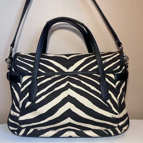 Coach Taylor Zebra Flap Satchel - Picture 3 of 14